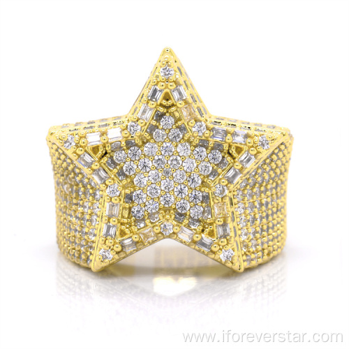 18k Gold Star Shape Ring Zirconia Star Rings